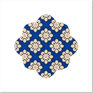 Blue and Beige Square Pattern Posters and Art